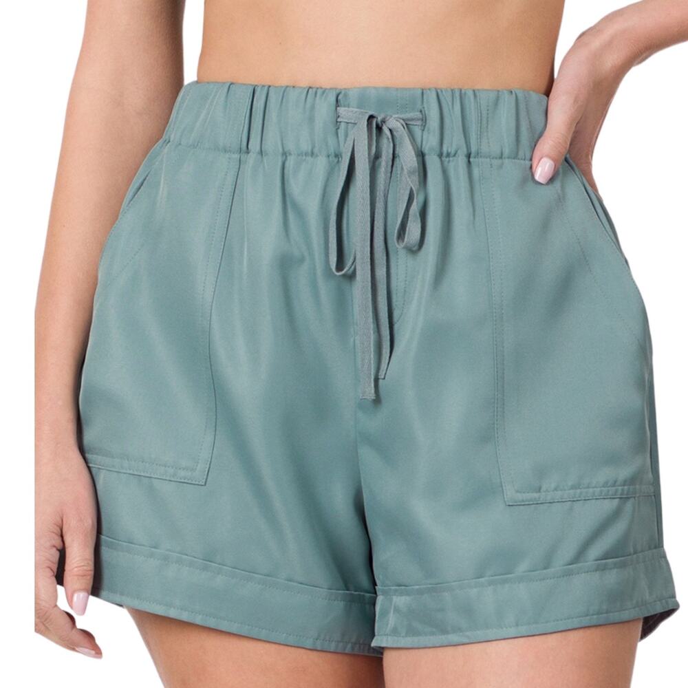 Zenana Blue Gray Drawstring Shorts Size Small